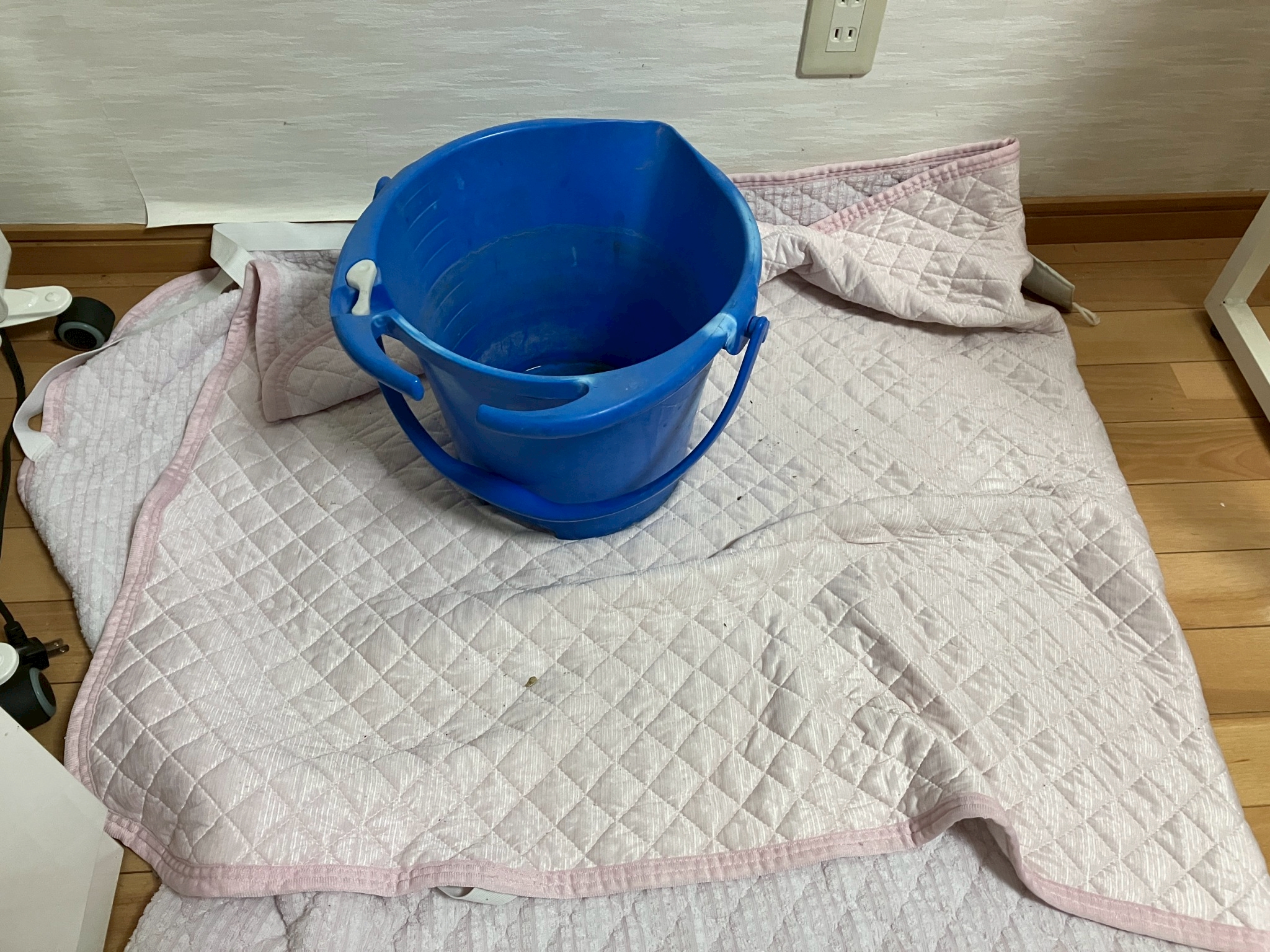 雨漏り受けるバケツ